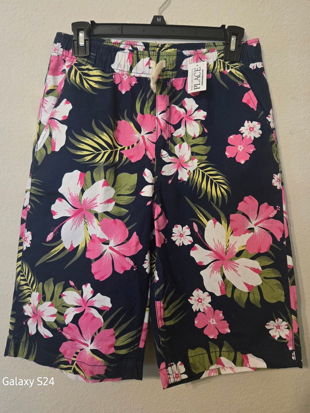 The Children's Place Navy Floral Shorts with Pink Hibiscus. Boys Size 16